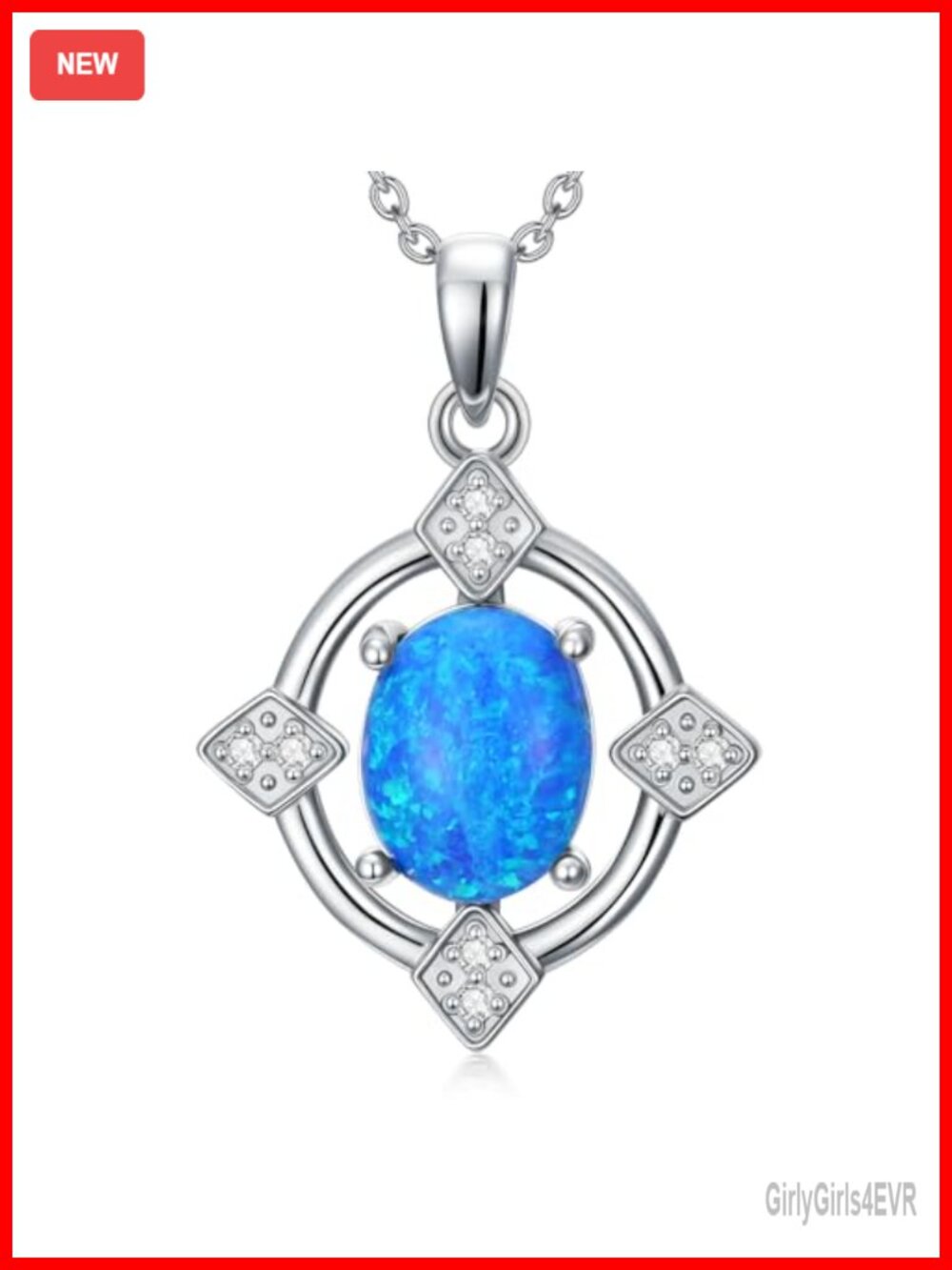 S925 Sterling Silver Oval Opal Pendant Necklace with Lab Diamond Dainty Jewelry